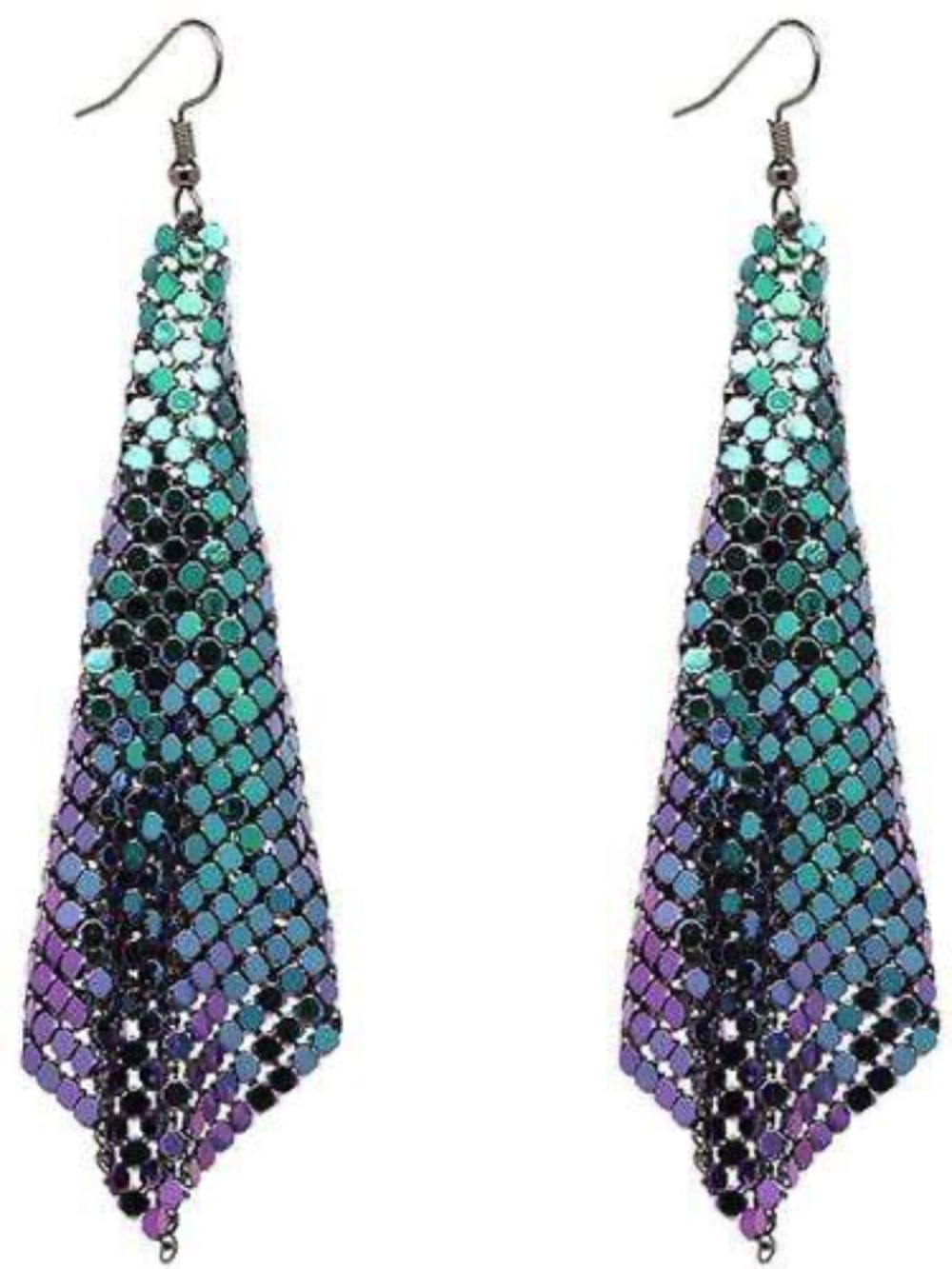 Womens Purple Green Sequin Sparkle Statement Earrings